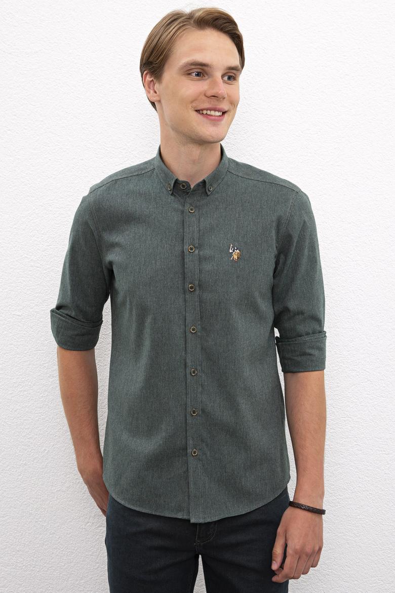 Erkek Yeşil Gömlek Uzunkol Basic