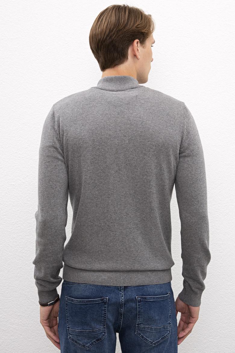 Erkek Gri Melanj  Triko Hırka Basic - 50206746004