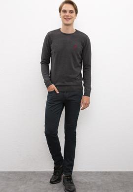 Erkek Antrasit Melanj Bisiklet Yaka Triko Kazak Basic - 50206745128