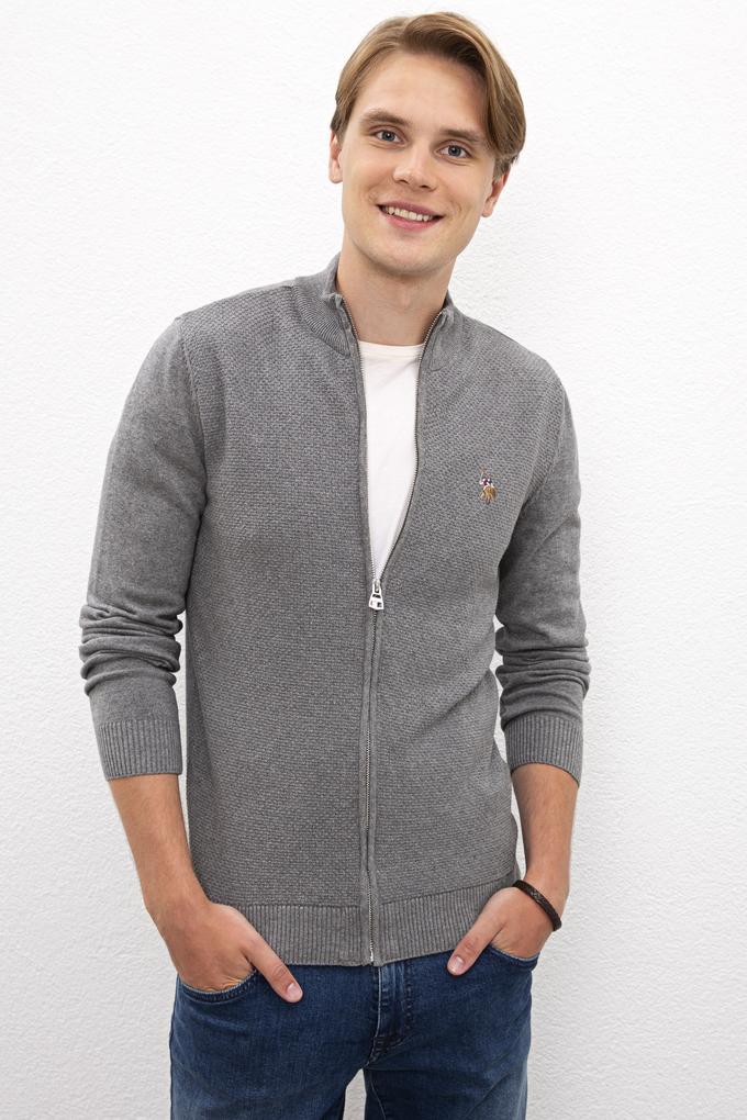 Erkek Gri Melanj  Triko Hırka Basic