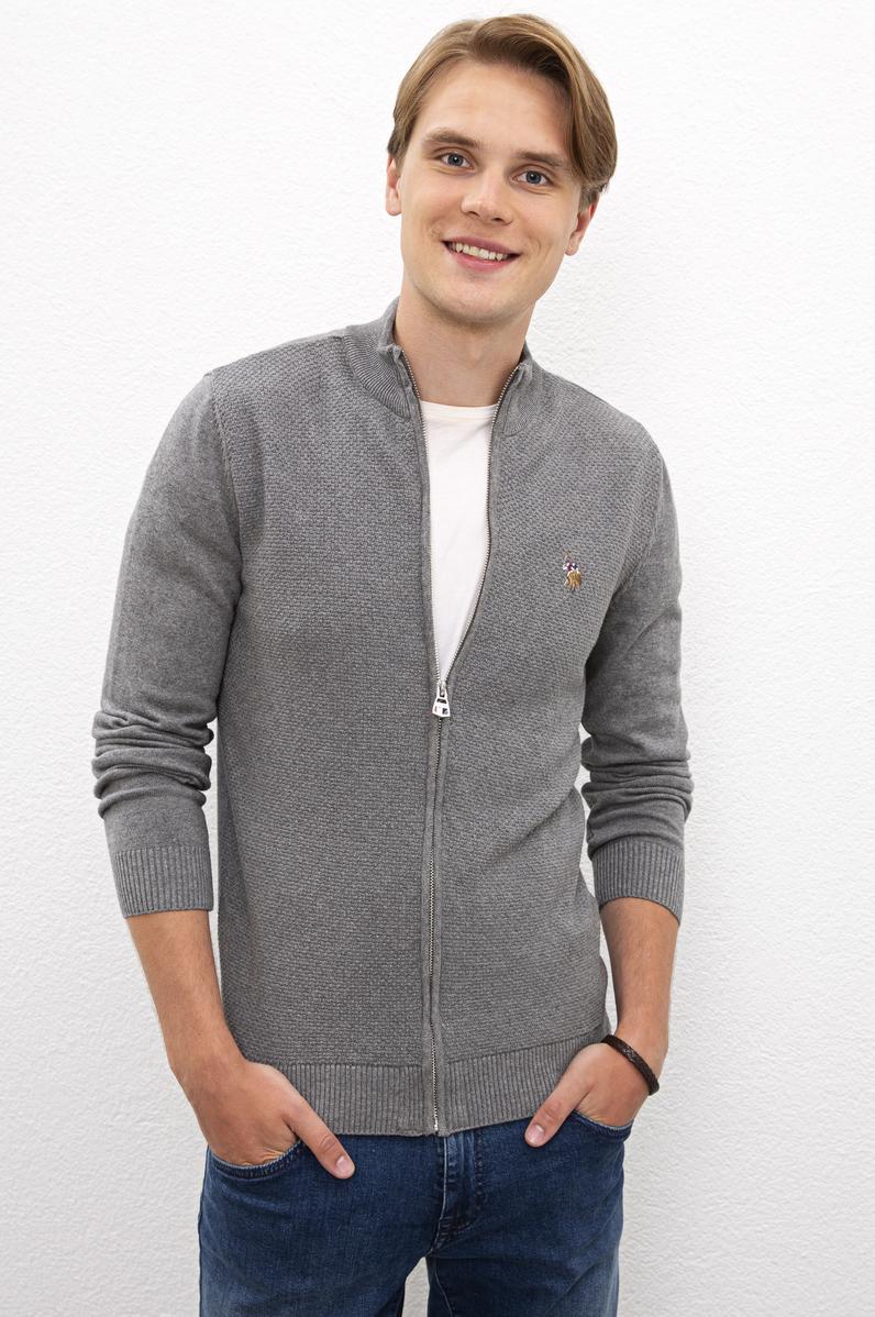 Erkek Gri Melanj  Triko Hırka Basic