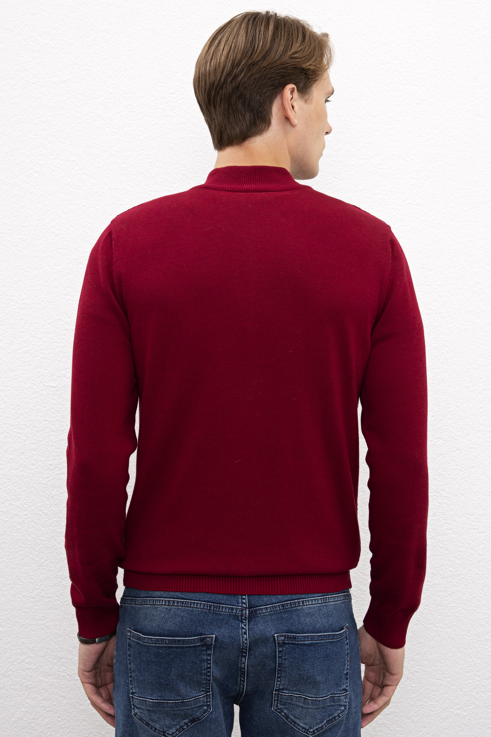 Erkek Bordo  Triko Hırka Basic - Image 3