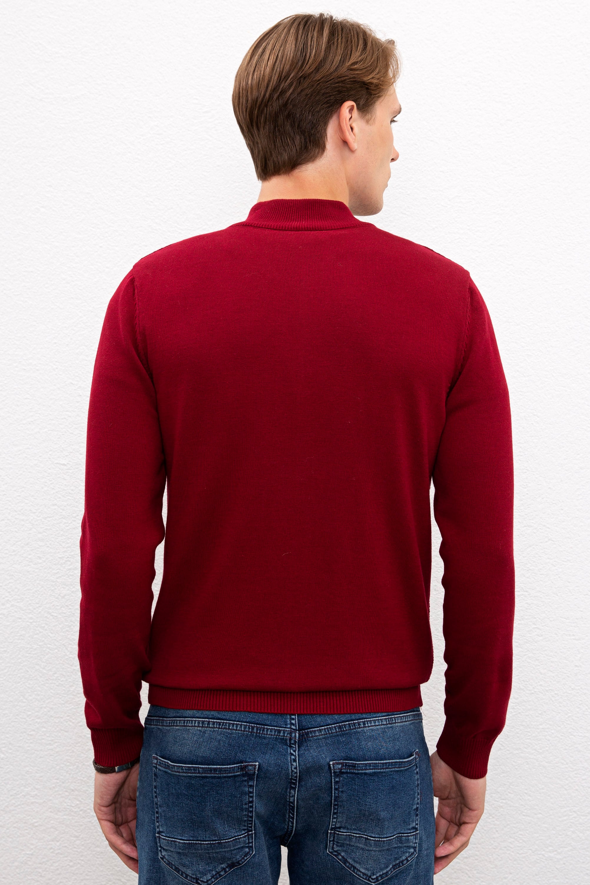 Erkek Bordo  Triko Hırka Basic