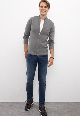 Erkek Gri Melanj  Triko Hırka Basic - 50206746004