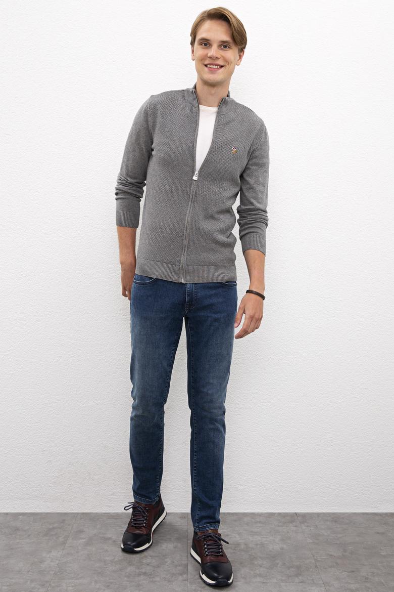 Erkek Gri Melanj  Triko Hırka Basic - 50206746004