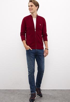 Erkek Bordo  Triko Hırka Basic - 50206746030