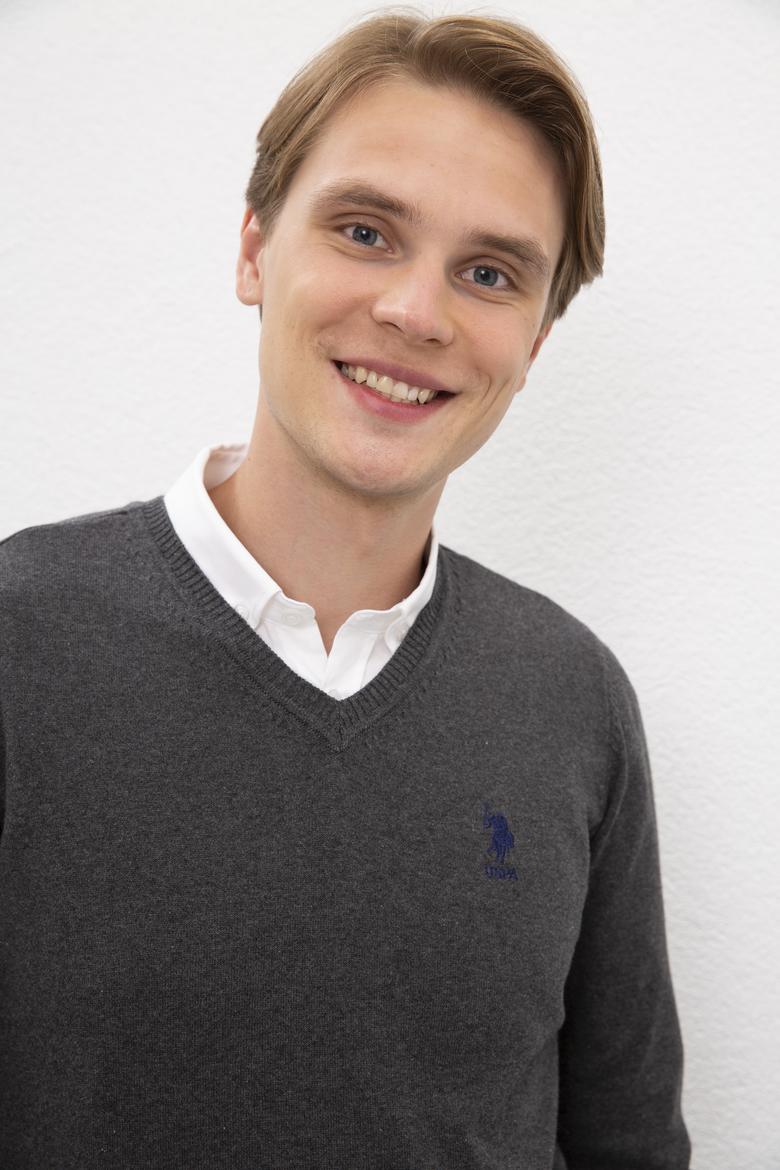 Erkek Antrasit Melanj V-Yaka Triko Kazak Basic - 50206747101