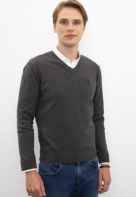 Erkek Antrasit Melanj V-Yaka Triko Kazak Basic - 50206747101