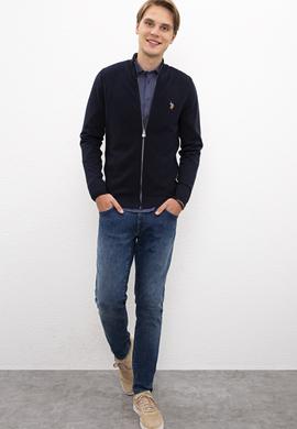 Erkek Lacivert Basic Triko Hırka - 50224884024