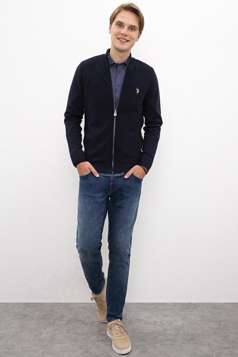 Erkek Lacivert Basic Triko Hırka - 50224884024