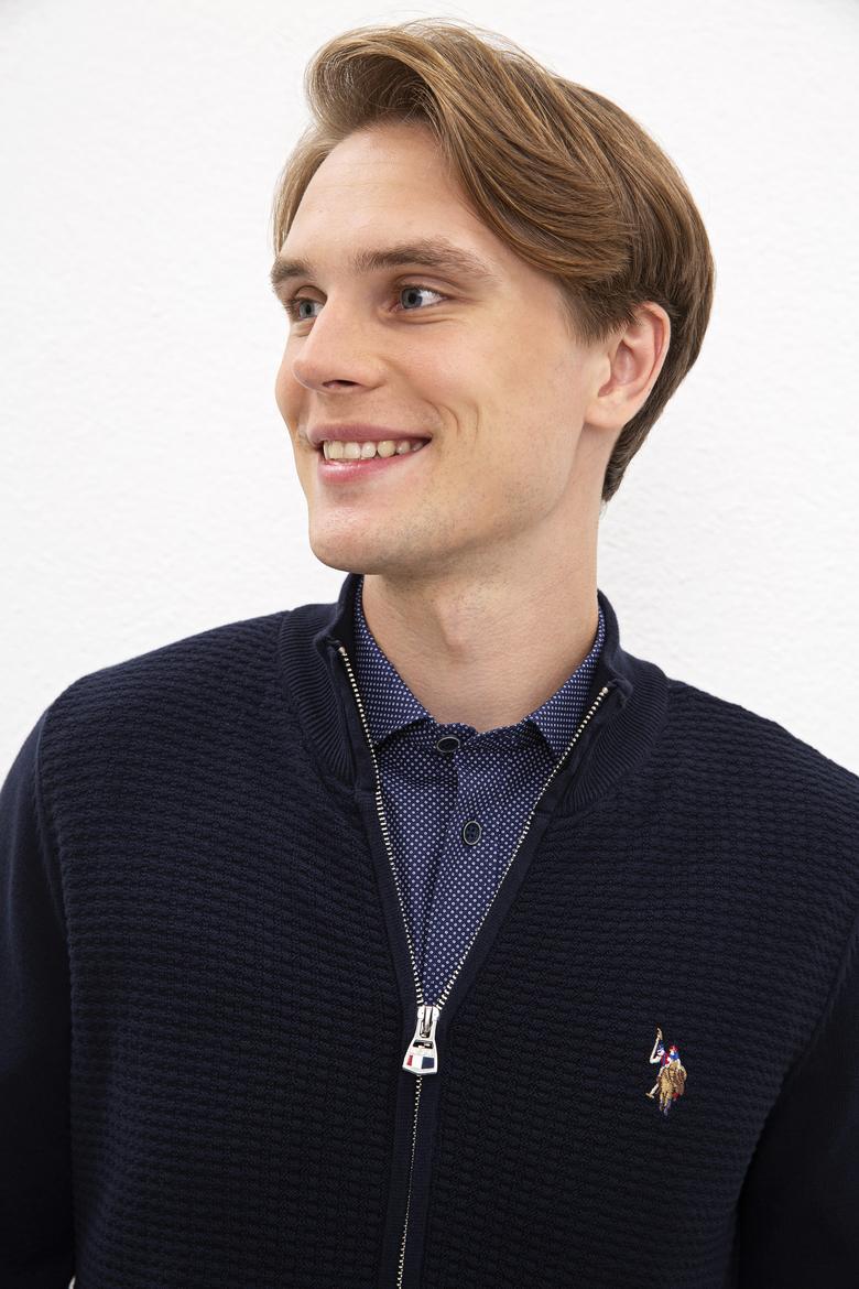 Erkek Lacivert Basic Triko Hırka - 50224884024