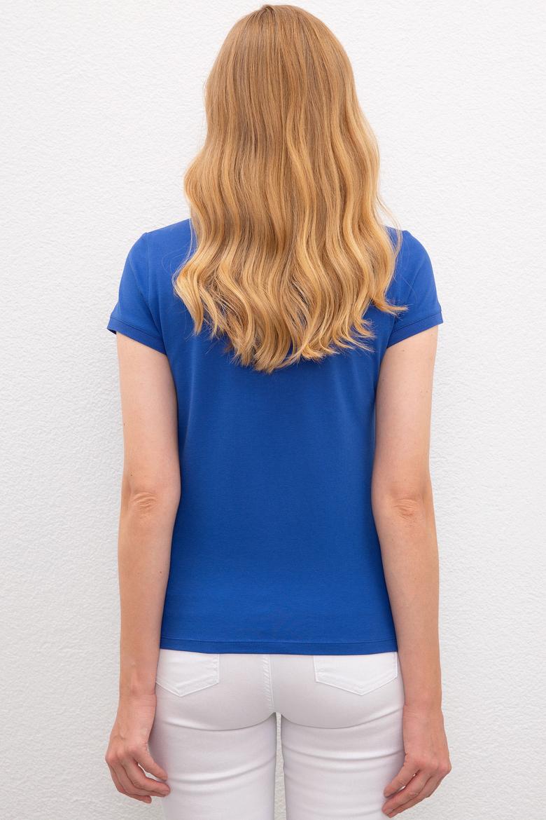 Kadın Mavi Polo Yaka T-Shirt - 50198886057