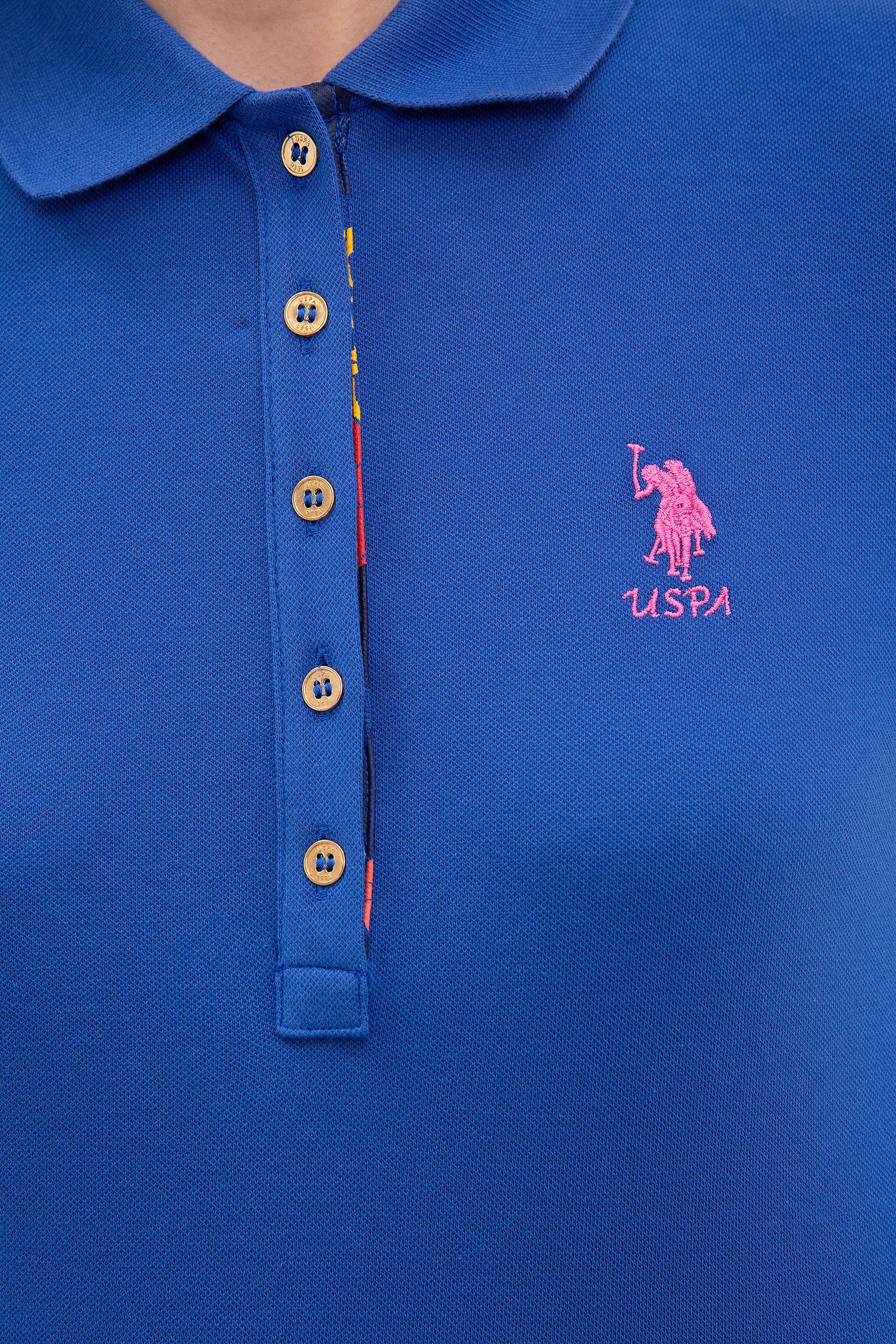 Kadın Mavi Polo Yaka T-Shirt - Image 4