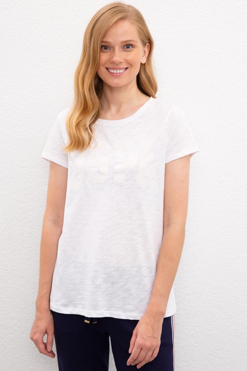 Kadın Beyaz Bisiklet Yaka T-Shirt