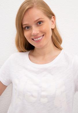 Kadın Beyaz Bisiklet Yaka T-Shirt - 50225789011