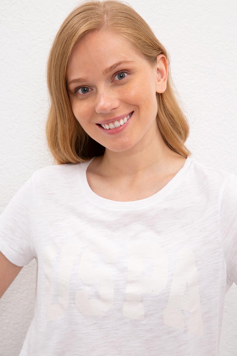 Kadın Beyaz Bisiklet Yaka T-Shirt - 50225789011