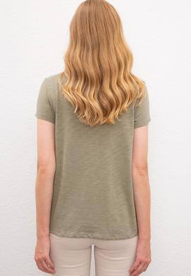 Kadın Haki Bisiklet Yaka T-Shirt - 50225789018