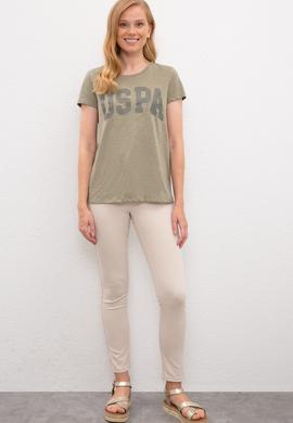 Kadın Haki Bisiklet Yaka T-Shirt - 50225789018