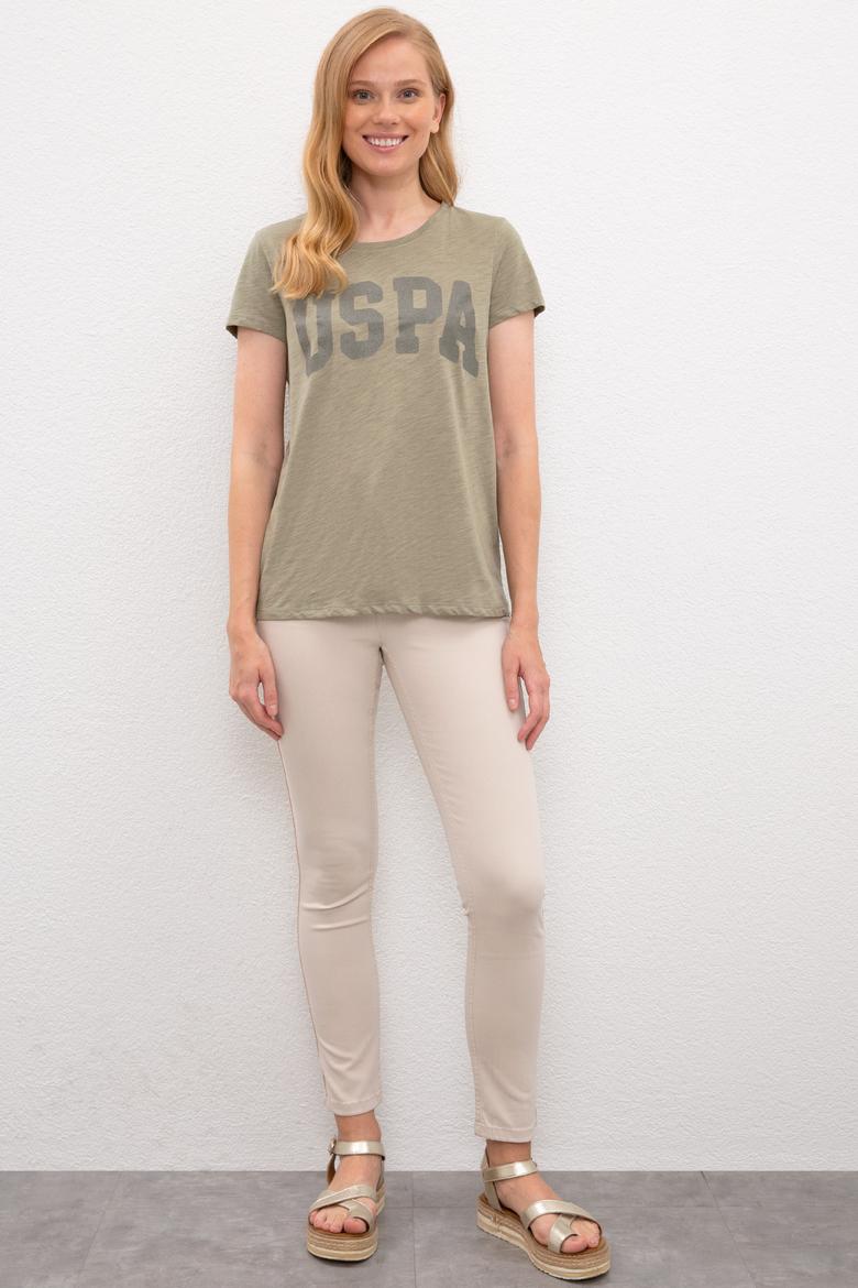 Kadın Haki Bisiklet Yaka T-Shirt - 50225789018