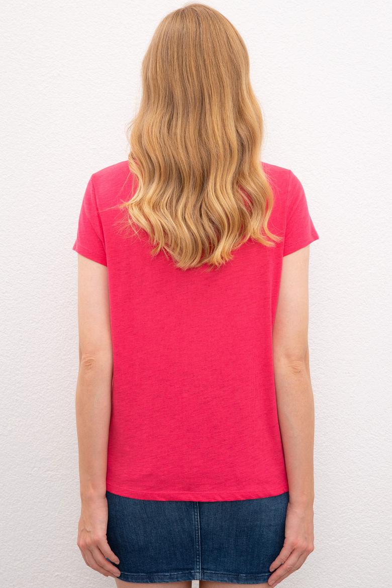 Kadın Pembe Bisiklet Yaka T-Shirt - 50225789045