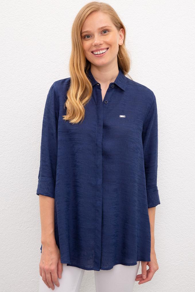 Kadın Lacivert Gömlek Uzunkol