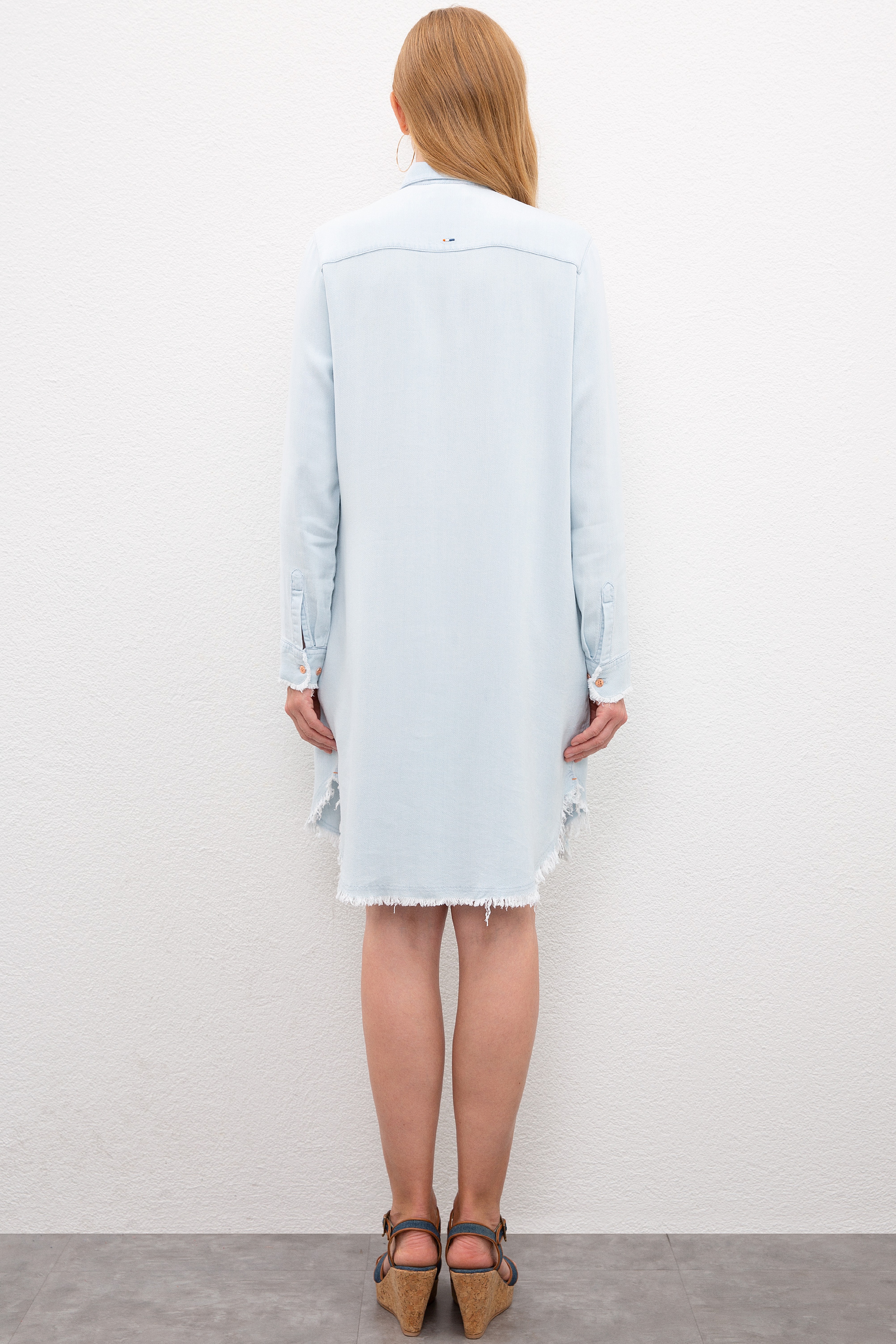Kadın Mavi Denim Elbise - Image 4