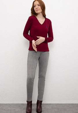 Kadın Kırmızı Triko Kazak Basic - 50206420037