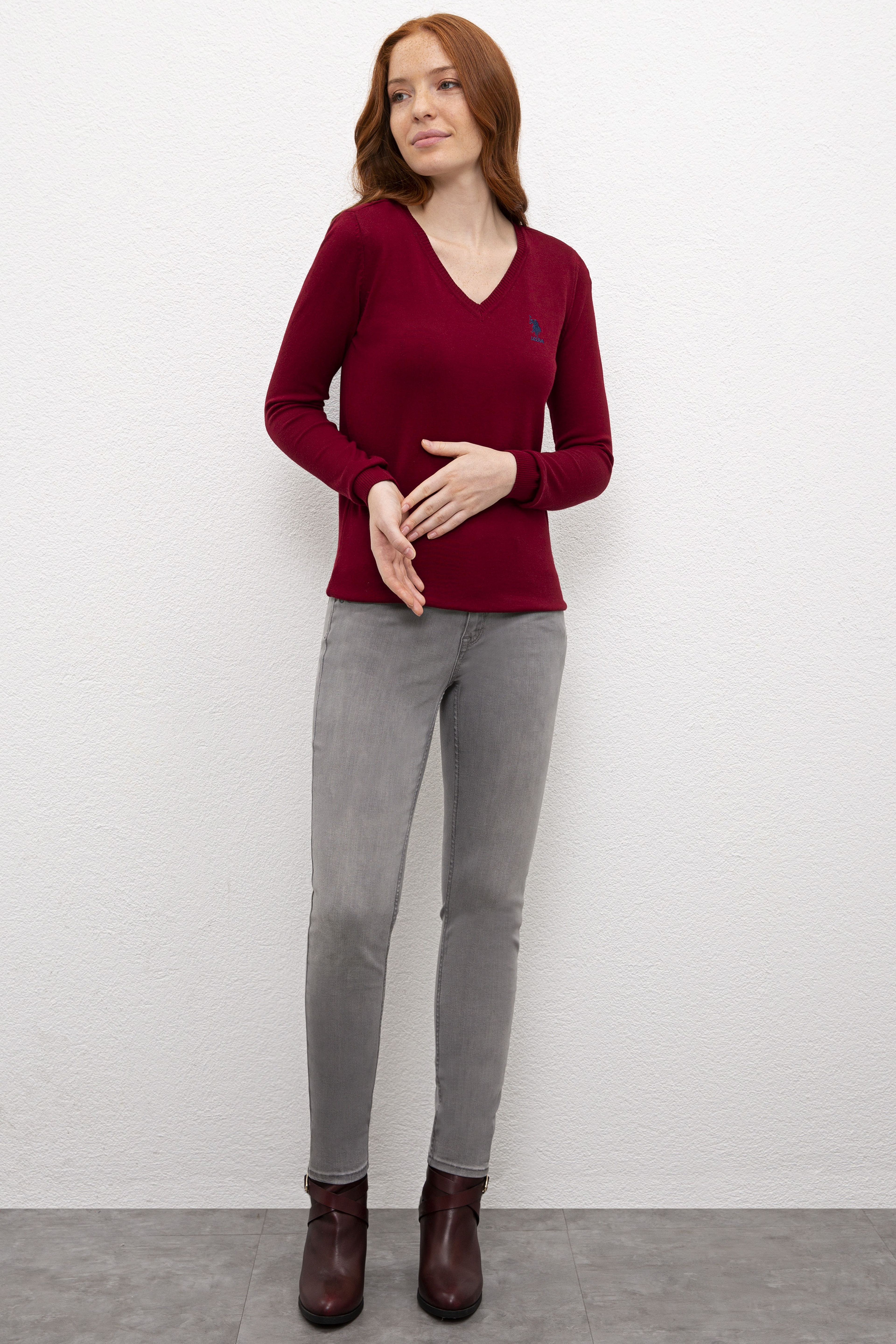 Kadın Kırmızı Triko Kazak Basic - Image 4