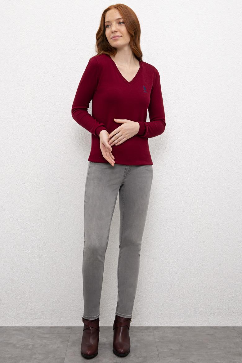 Kadın Kırmızı Triko Kazak Basic - 50206420037