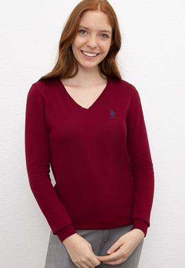 Kadın Kırmızı Triko Kazak Basic - 50206420037