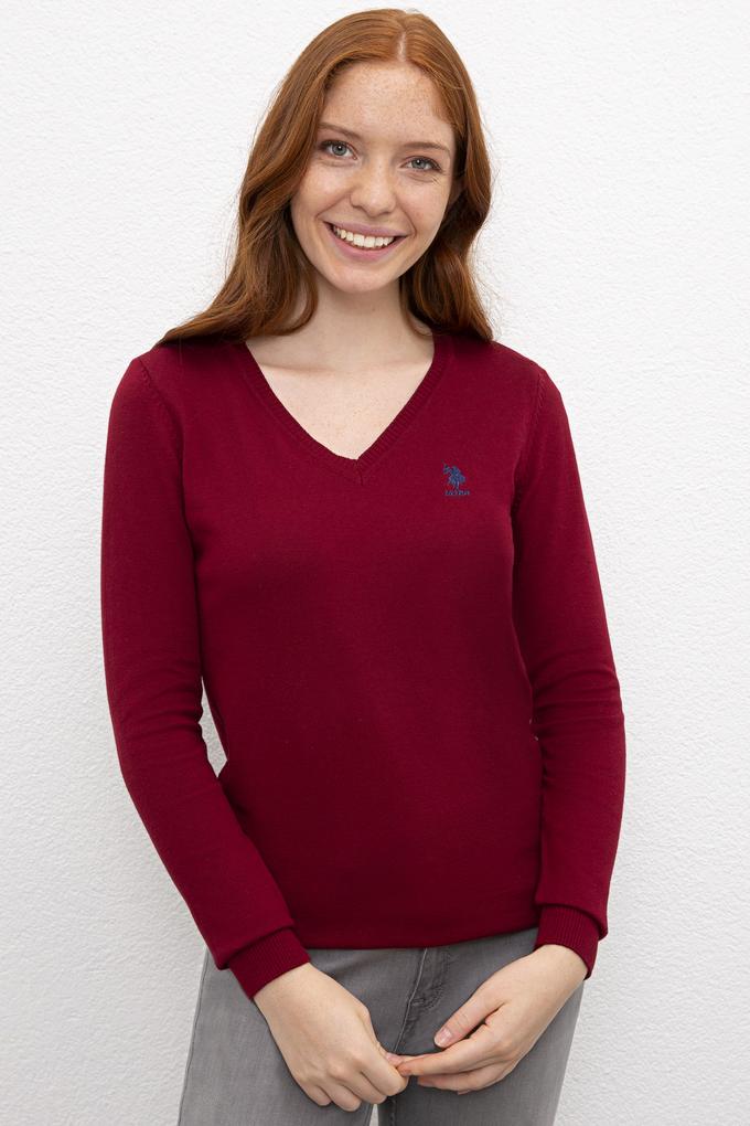 Kadın Kırmızı Triko Kazak Basic