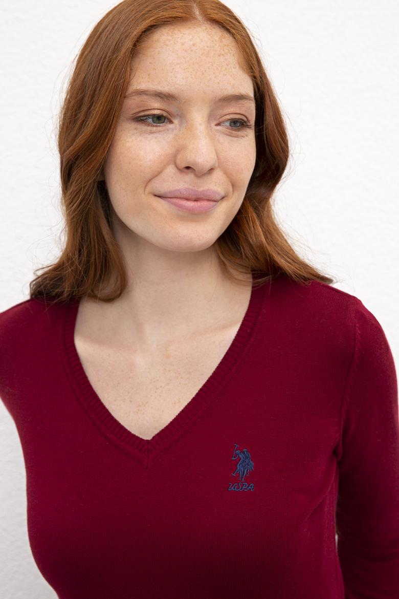 Kadın Kırmızı Triko Kazak Basic - 50206420037