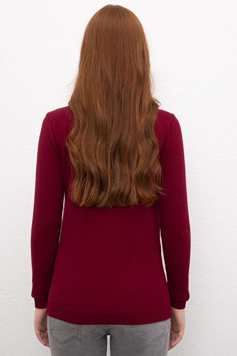 Kadın Kırmızı Triko Kazak Basic - 50206420037