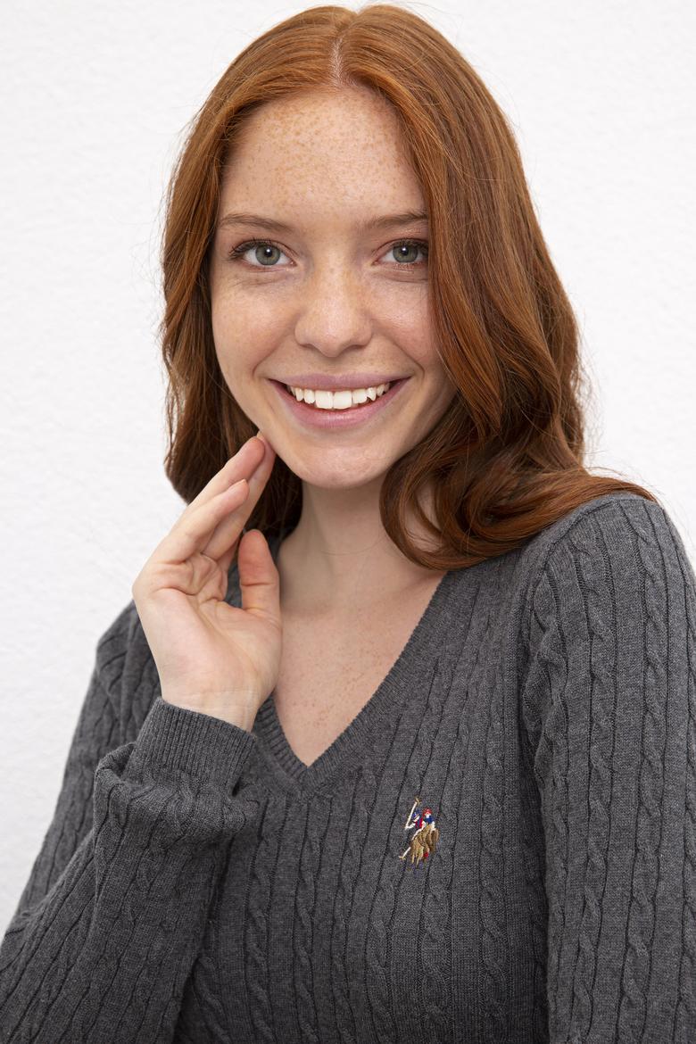 Kadın Gri Triko Kazak Basic - 50206451062