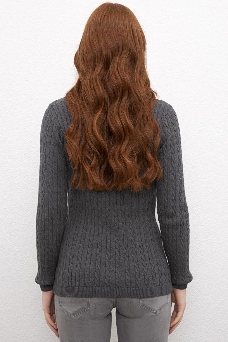 Kadın Gri Triko Kazak Basic - 50206451062