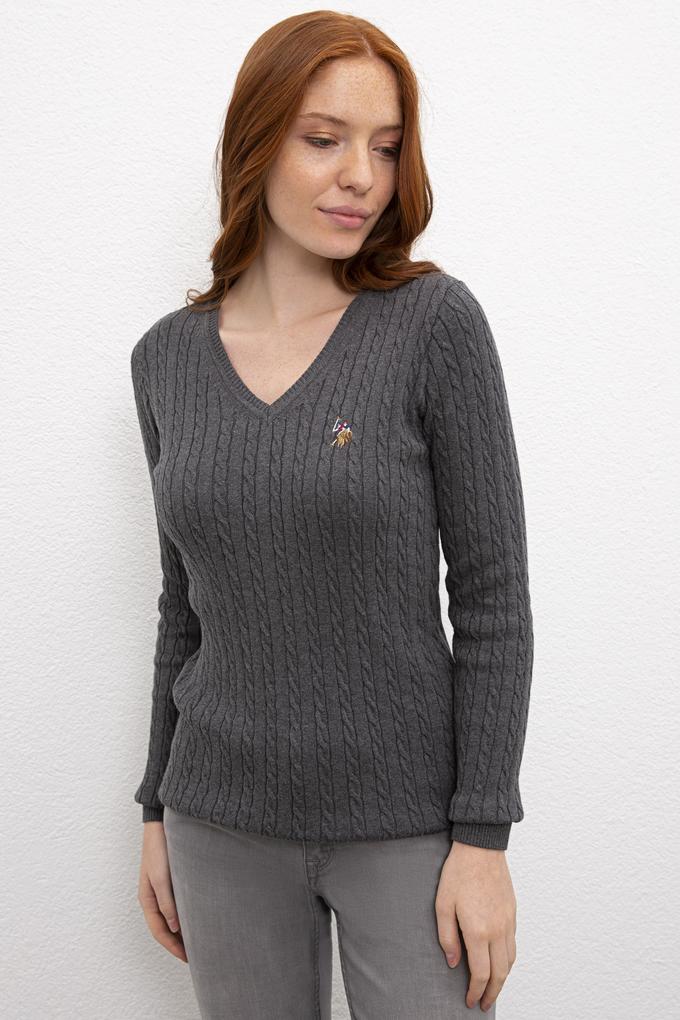 Kadın Gri Triko Kazak Basic