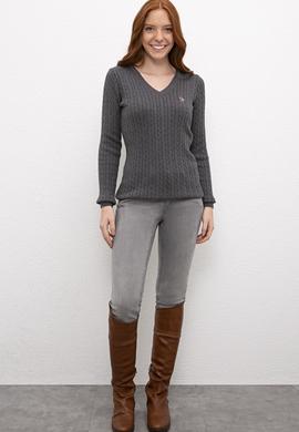 Kadın Gri Triko Kazak Basic - 50206451062