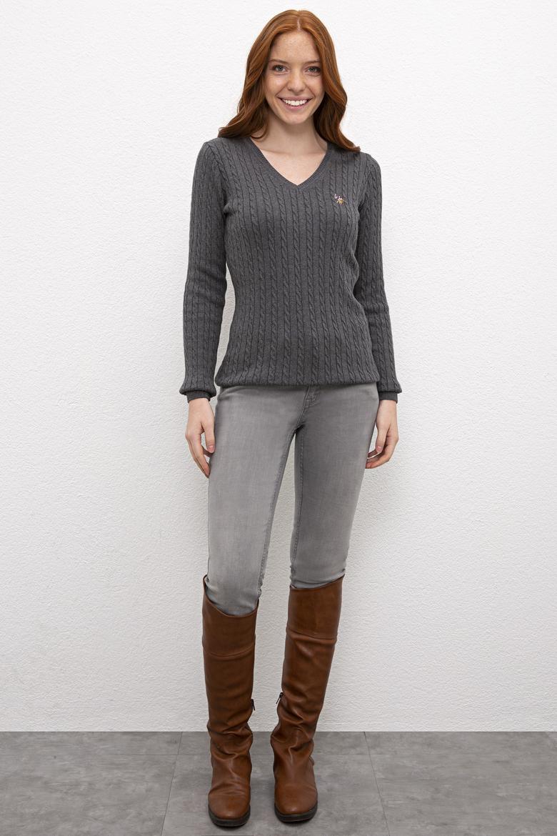 Kadın Gri Triko Kazak Basic - 50206451062