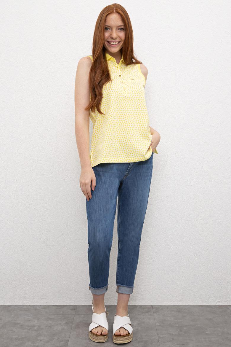 Kadın Sarı Polo Yaka T-Shirt - 50222274014