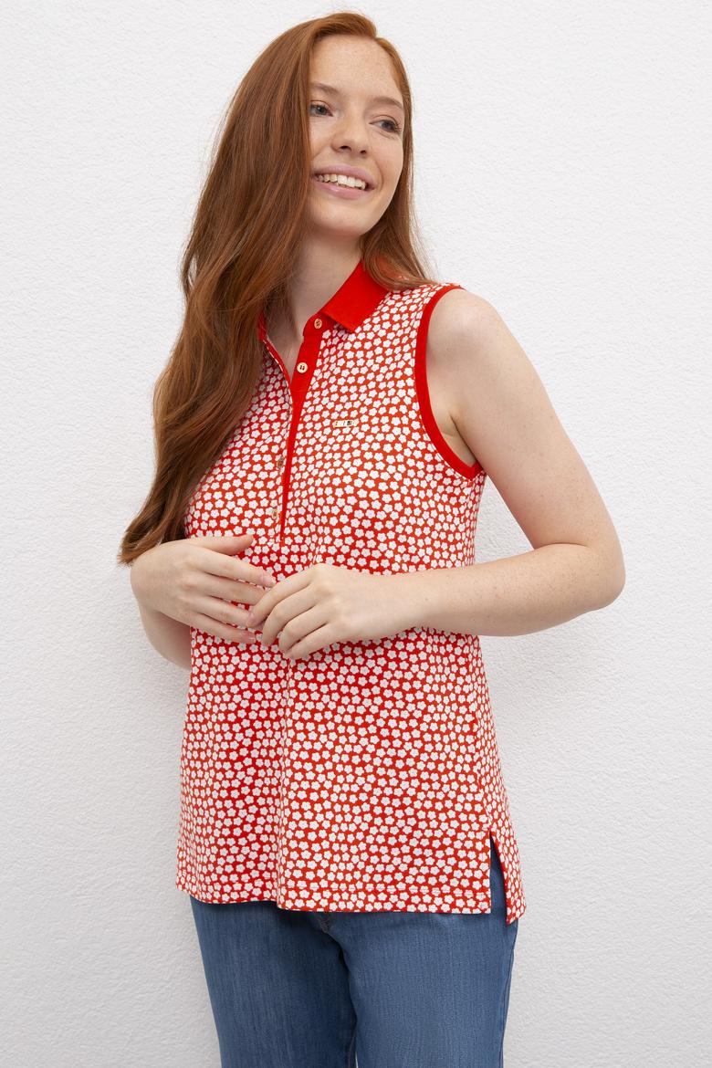 Kadın Nar Çiçeği Polo Yaka T-Shirt