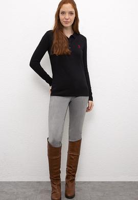 Kadın Siyah Basic Polo Yaka Sweatshirt - 50205969048