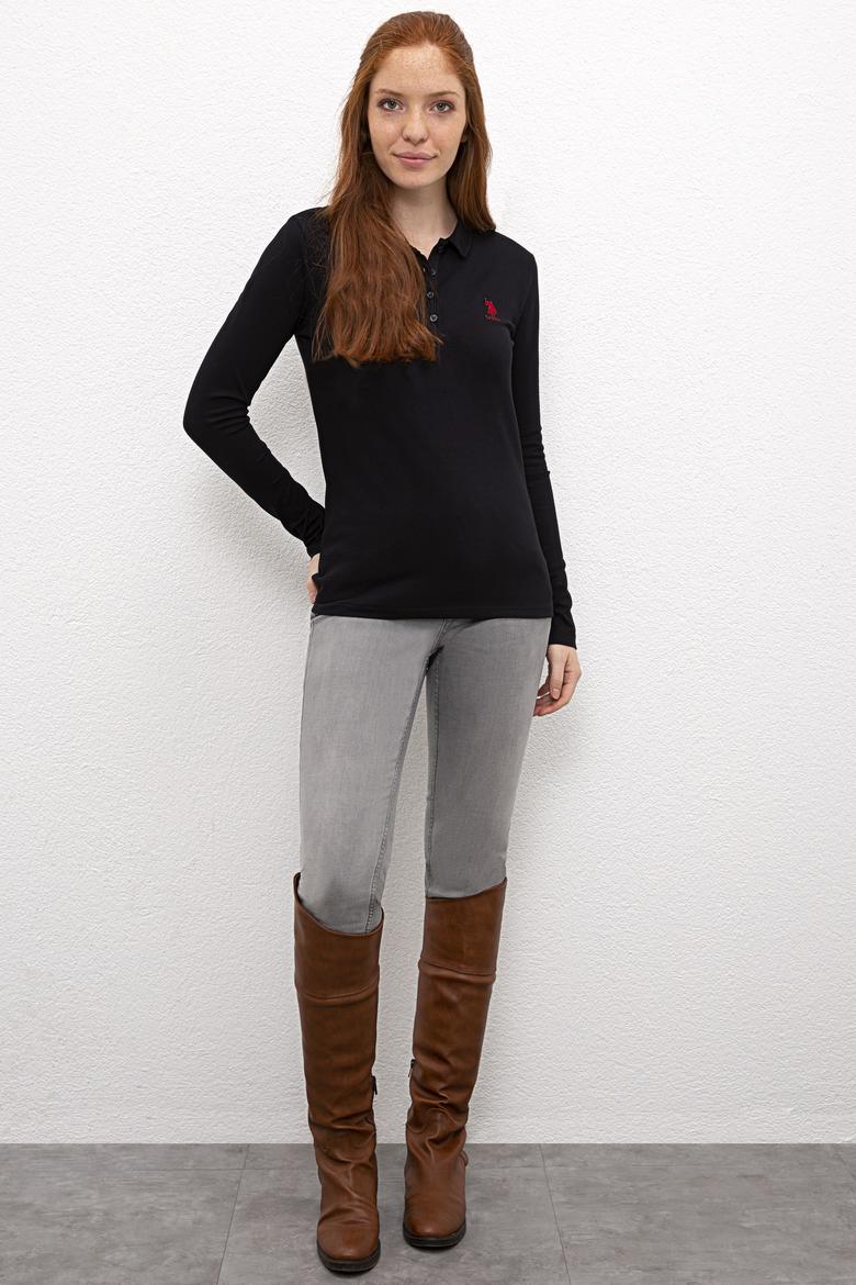 Kadın Siyah Basic Polo Yaka Sweatshirt - 50205969048