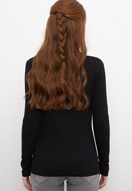 Kadın Siyah Basic Polo Yaka Sweatshirt - 50205969048