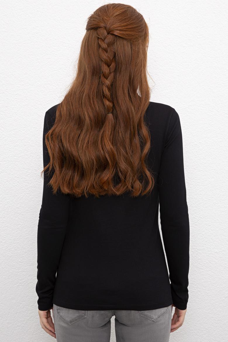 Kadın Siyah Basic Polo Yaka Sweatshirt - 50205969048