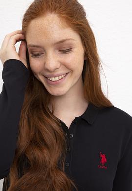 Kadın Siyah Basic Polo Yaka Sweatshirt - 50205969048