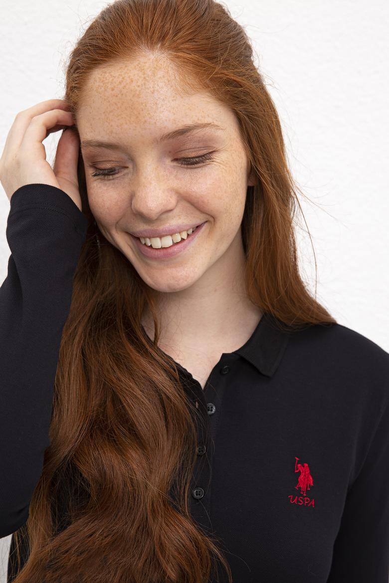 Kadın Siyah Basic Polo Yaka Sweatshirt - 50205969048