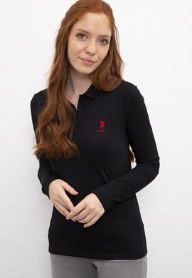 Kadın Siyah Basic Polo Yaka Sweatshirt - 50205969048