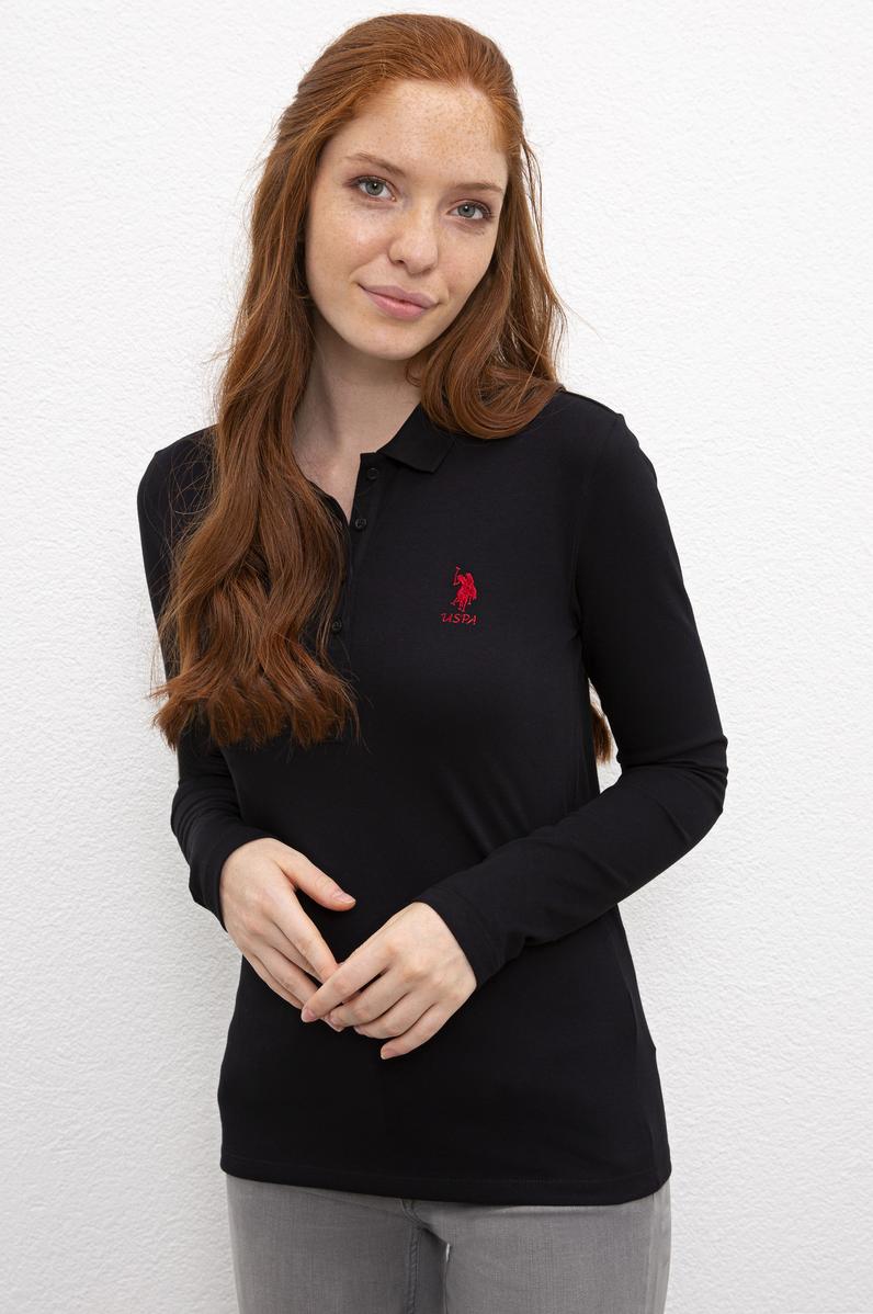 Kadın Siyah Basic Polo Yaka Sweatshirt