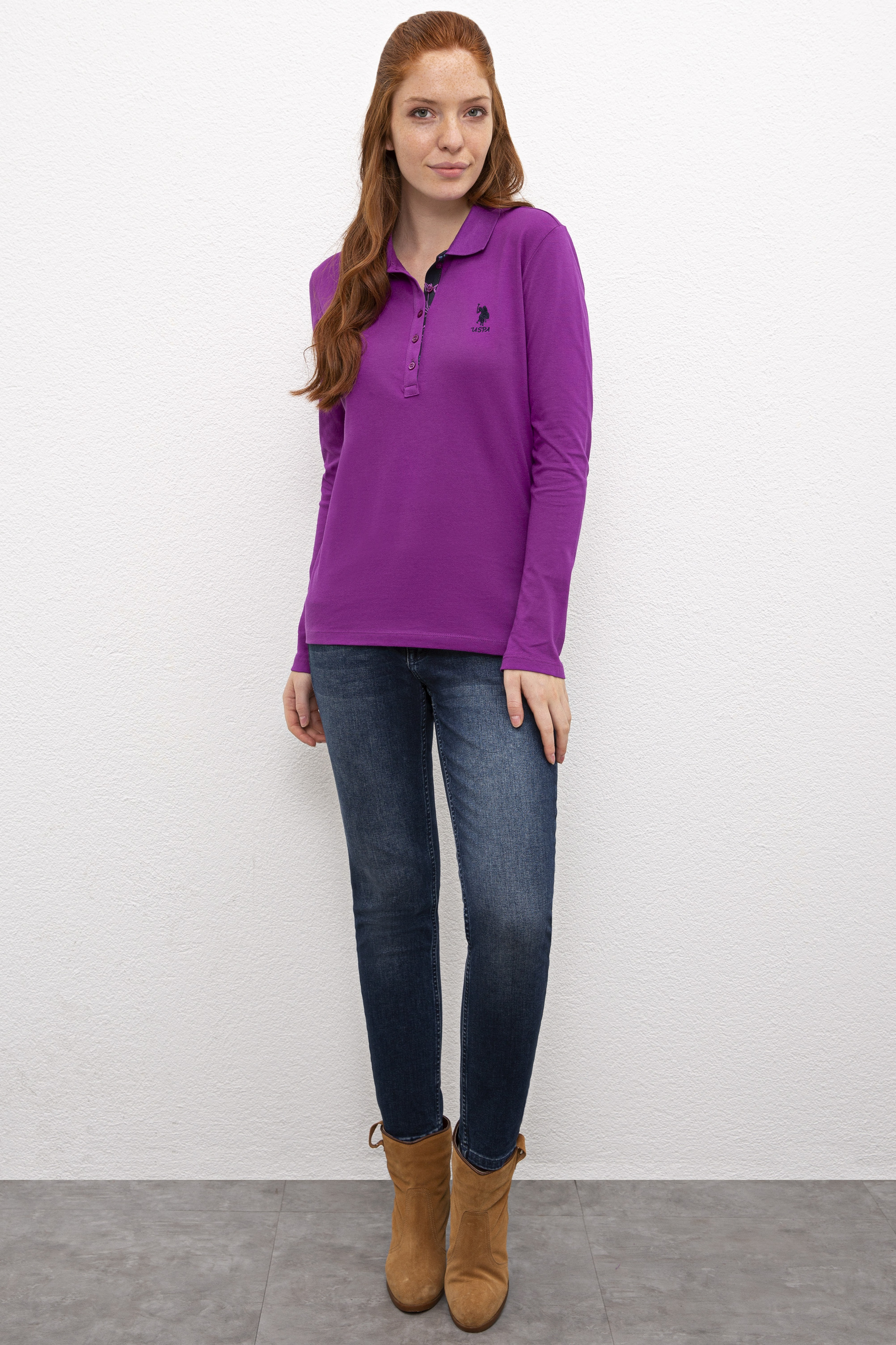 Kadın Menekşe Polo Yaka Basic Sweatshirt - Image 4
