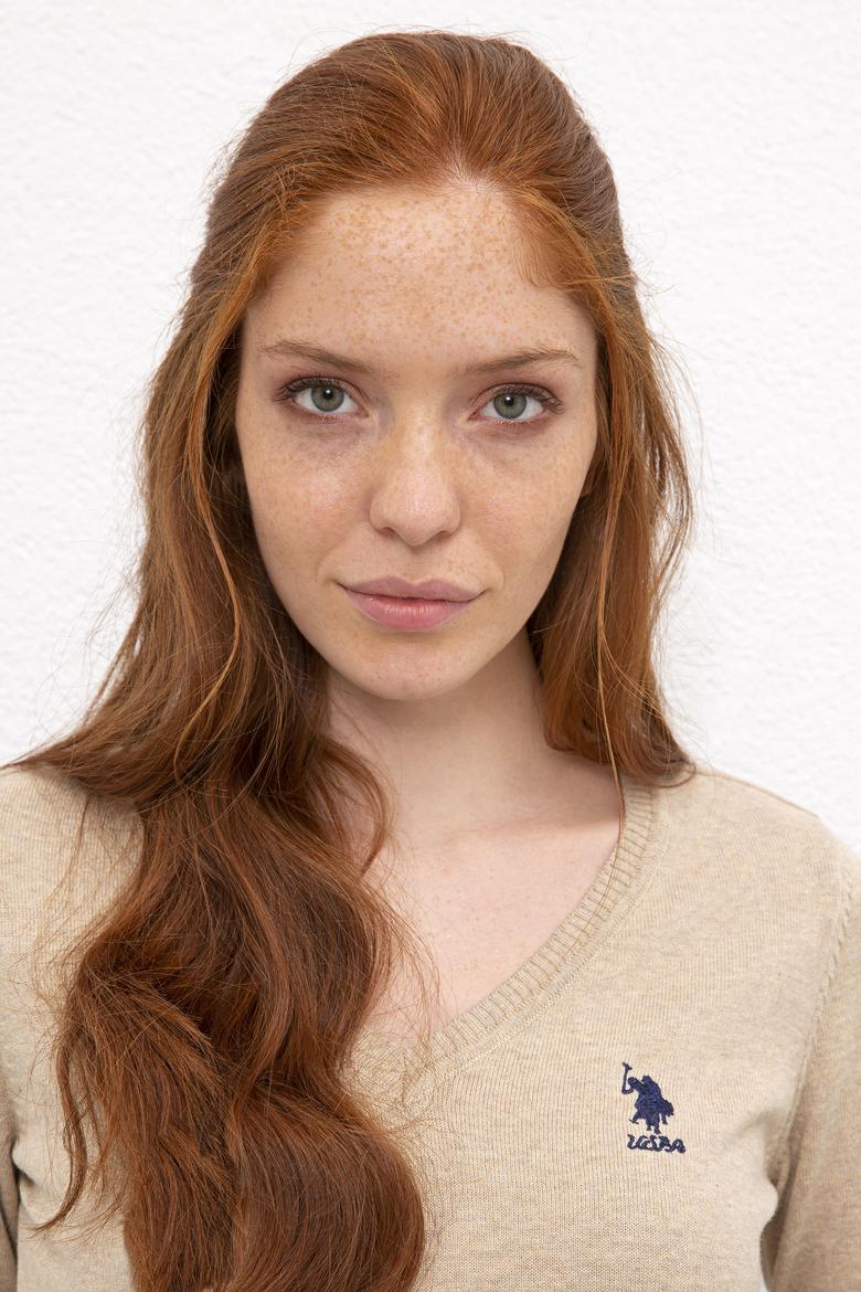 Kadın Bej Melanj Basic Kazak - 50206420050